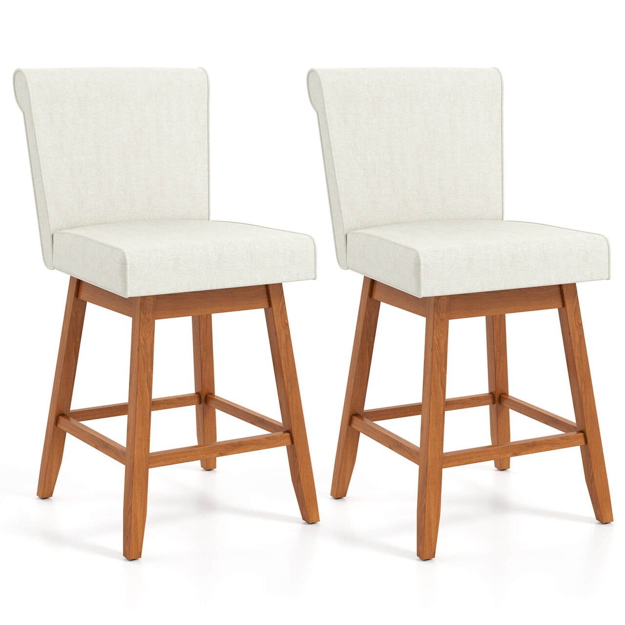 Costway 27" Swivel Bar Stools Set of 2/4 with Rubber Wood Legs Upholstered Linen Bar Chairs Beige/Gray